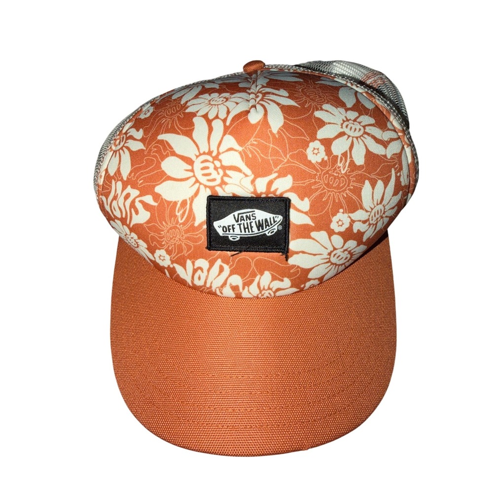 Vans "Off The Wall"‎ Flower Print Trucker Hat Orange White Mesh Snapback Men